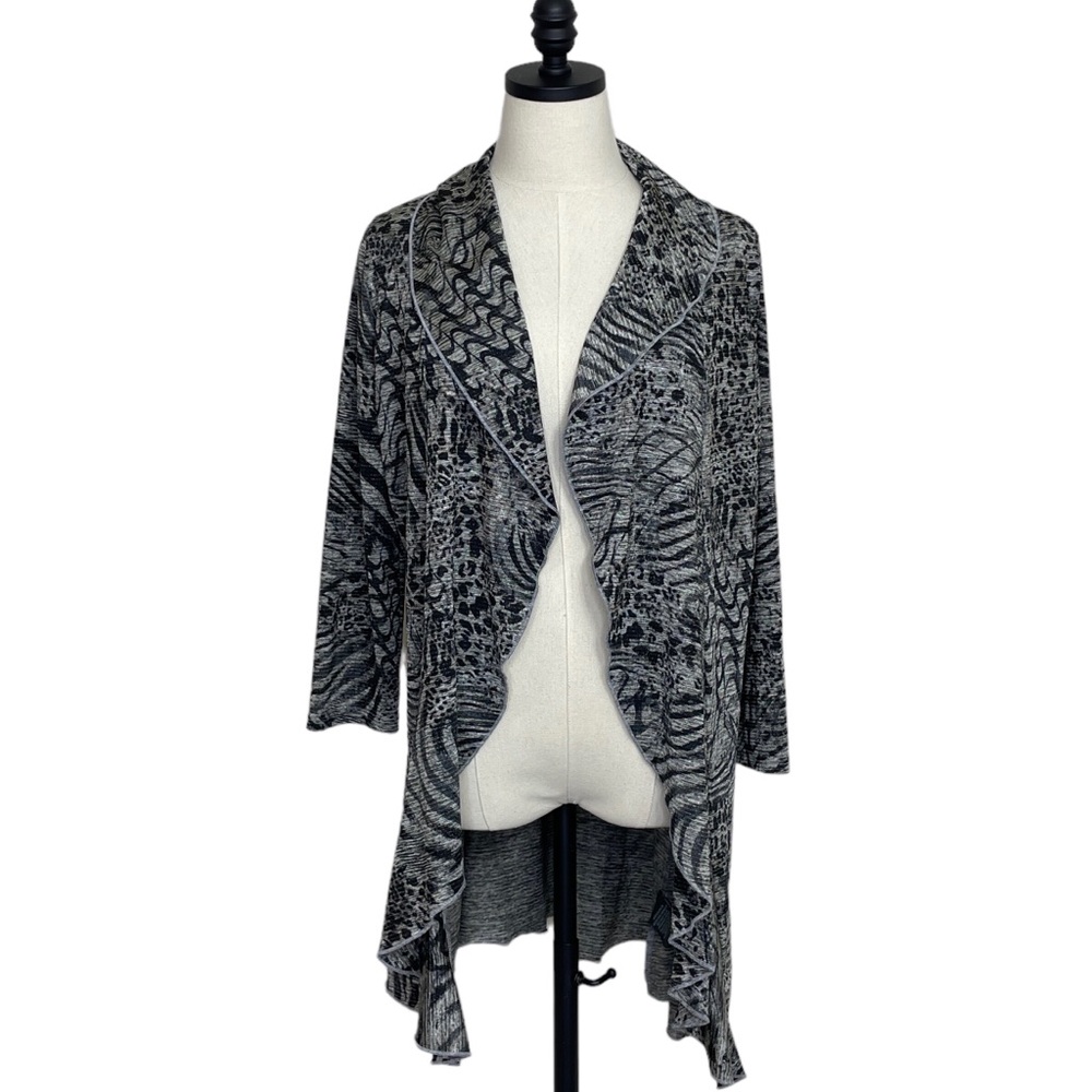 Beechers Brook Ruffle Edge Cardigan Silver and Black with Gold Threading Size XL